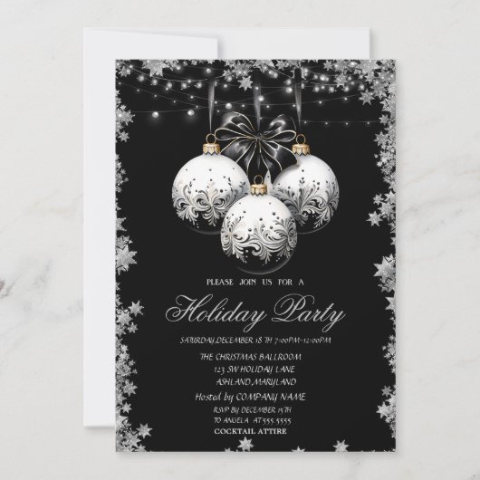 Invitation Chic Blanc Noir Balls Stars Vacances (Devant)