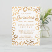 Invitation Chic Blanc Or Cheetah Leopard Quinceañera (Debout devant)