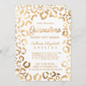 Invitation Chic Blanc Or Cheetah Leopard Quinceañera (Devant / Derrière)