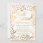 Invitation Chic Blanc Or Cheetah Leopard Sweet 16 (Devant)