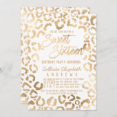 Invitation Chic Blanc Or Cheetah Leopard Sweet 16 (Devant / Derrière)