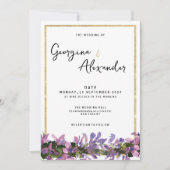 Invitation Chic blanc or violet vert rose mariage floral (Devant)