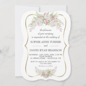 Invitation Chic blanc rose Roses Marine Mariage bleu or (Devant)