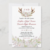 Invitation Chic blanc Roses Bourgogne Antlers Mariage (Devant)