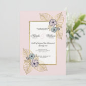 Invitation Chic blanc tropical or rose menthe mariage (Debout devant)