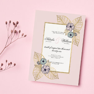 Invitation Chic blanc tropical or rose menthe mariage