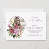 Invitation Chic Blanc Violet Floral à thème photo Sweet 16 (Devant)