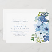 Invitation Chic Bleu Aquarelle Floral (Devant / Derrière)