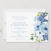 Invitation Chic Bleu Aquarelle Floral Couples Douche (Devant)