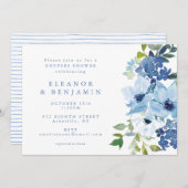 Invitation Chic Bleu Aquarelle Floral Couples Douche (Devant / Derrière)