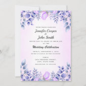 Invitation Chic bleu aquarelle rose Roses Mariage (Devant)