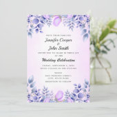 Invitation Chic bleu aquarelle rose Roses Mariage (Debout devant)