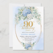 Invitation chic bleu clair florale or pour 90e ann (Devant)