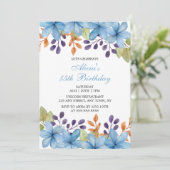 Invitation Chic Bleu Flore Aquarelle N'Importe Quel Âge Anniv (Debout devant)