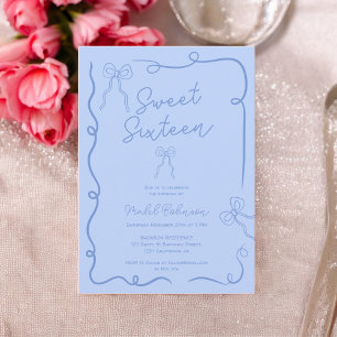 Invitation Chic bleu joli arcs rubans illustrations Sweet 16