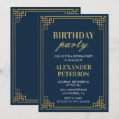 Invitation chic bleu marine et or pour 2e annivers (Devant / Derrière)