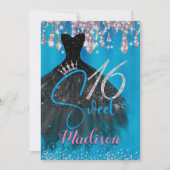 Invitation Chic Bleu parties scintillant argent gouttes doux  (Devant)