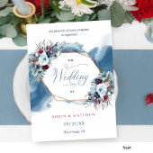 Invitation Chic Bleu Rouge Bourgogne Floral Aquarelle Mariage