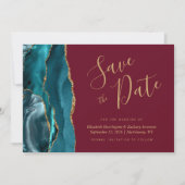 Invitation Chic Bleu Sarcelle Or Agate Bordeaux Save the Date (Devant)