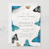 Invitation Chic bleu Turquoise Aquarelle Papillon Couples Dou (Devant)