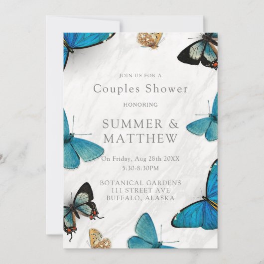 Invitation Chic bleu Turquoise Aquarelle Papillon Couples Dou (Devant)