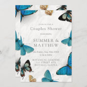 Invitation Chic bleu Turquoise Aquarelle Papillon Couples Dou (Devant / Derrière)