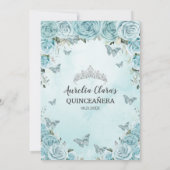 Invitation Chic bleu turquoise papillons floraux Quinceañera (Dos)