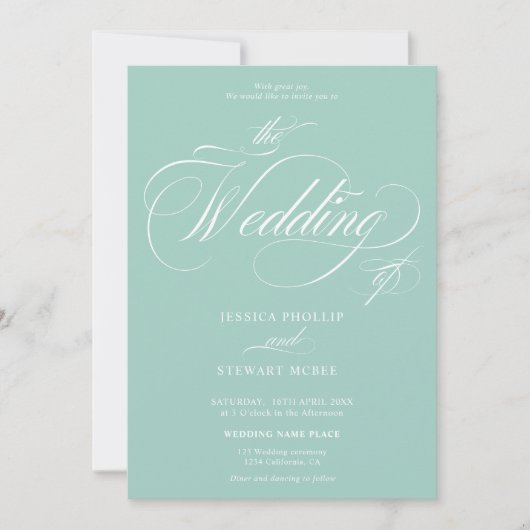 Invitation Chic bleu turquoise tout en un mariage de calligra (Devant)