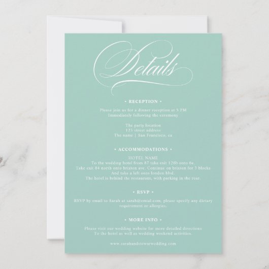 Invitation Chic bleu turquoise tout en un mariage de calligra (Dos)