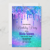 Invitation Chic bleu violet ombre parties scintillant goutte  (Devant)