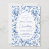 Invitation Chic Blue Chinoiserie Toile Floral Wedding Invite (Devant)