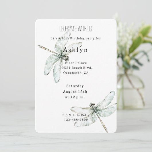 Invitation Chic Blue Dragonflies Anniversaire (Debout devant)