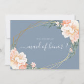 Invitation Chic Blue Floral Gold vous serez ma femme d'honneu (Devant)
