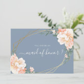 Invitation Chic Blue Floral Gold vous serez ma femme d'honneu (Debout devant)
