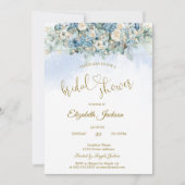 Invitation Chic Blue Flowers String Lights Bridal Shower (Devant)