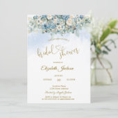 Invitation Chic Blue Flowers String Lights Bridal Shower (Debout devant)