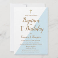 Chic Blue Gold Cross Baptême et 1er anniversaire