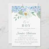 Invitation Chic Blue Hydrangea C'est un Baby shower garçon (Devant)