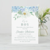 Invitation Chic Blue Hydrangea C'est un Baby shower garçon (Debout devant)