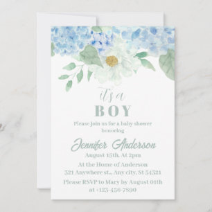 Invitation Chic Blue Hydrangea C'est un Baby shower garçon