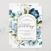 Invitation Chic Blue Navy tout en 1 Budget QR Code Mariage (Devant / Derrière)