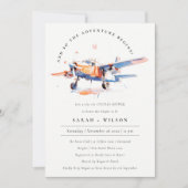 Invitation Chic Blue Orange Blush Avion Couples Douche (Devant)