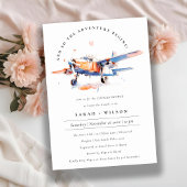 Invitation Chic Blue Orange Blush Avion Couples Douche