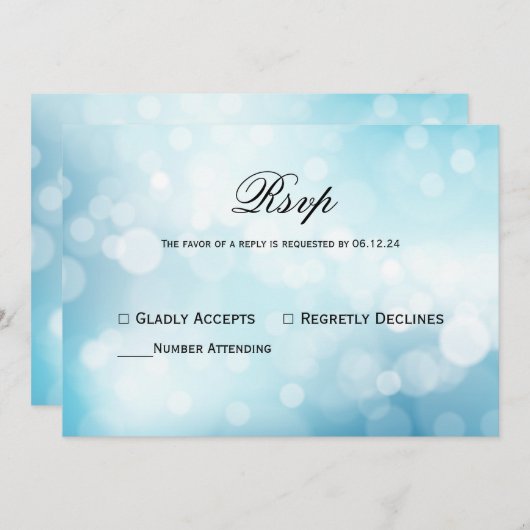 Invitation Chic Blue parties scintillant Bokeh Light Wedding  (Devant / Derrière)