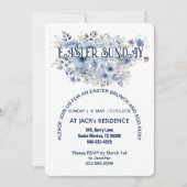 Invitation Chic Blue Pastel Floral Blooms Pâques Dimanche fêt (Devant)
