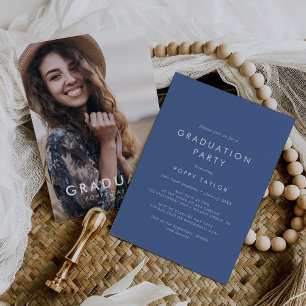 Invitation Chic Blue Photo Graduation Party
