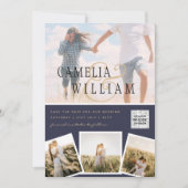 Invitation Chic Blue Photo Wedding Inviter QR Code Enregistre (Devant)