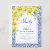 Invitation Chic Blue Portugais Azulejo Lily 60e anniversaire (Devant)