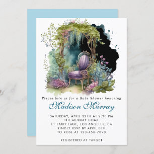 Invitation Chic Blue & Purple Floral Garden Chaise Baby showe