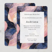 Invitation Chic Blue Rose Abstrait Anniversaire (Devant / Derrière)